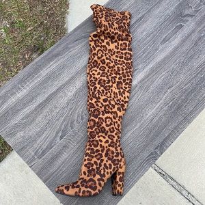 Cheetah Over The Knee Heel Boots Rogue